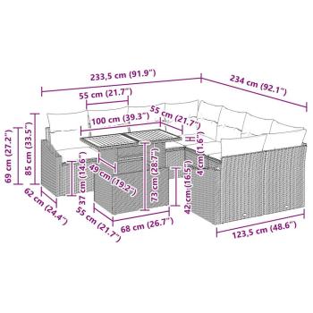 9-teiliges Garten Essgruppe mit Kissen Schwarz Poly Rattan Akazie