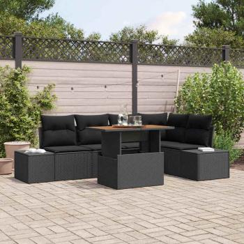 ARDEBO.de - 6-teiliges Garten Essset mit Kissen Schwarz Poly Rattan Akazie