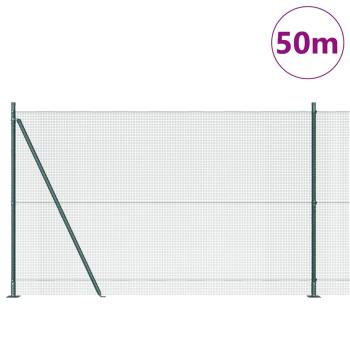 Schweißdrahtzaun mit 13 Flanschpfosten Grün 1,4x50 m Stahl