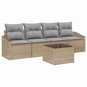 5-teiliges Garten Essgruppen Set mit Kissen Beige Poly Rattan