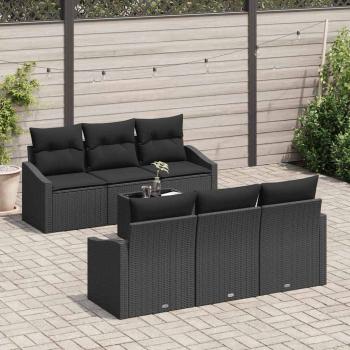 7-teiliges Garten Sofa Set mit Kissen Schwarz Rattan