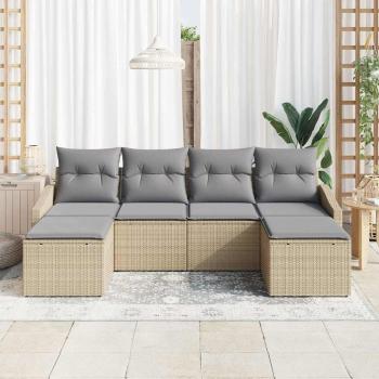 Garten Essgruppe 6 stk. Beige und Hellgrau Poly-Rattan