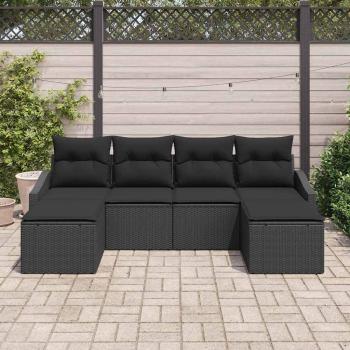 6-teilige Garten-Essgruppe mit Kissen, schwarzes Poly-Rattan