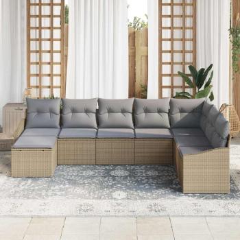 Gartensofa-set 8 stk. Beige und Hellgrau Poly-Rattan
