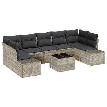 8-teiliges Garten Sofa Set mit Kissen Hellgrau Poly Rattan