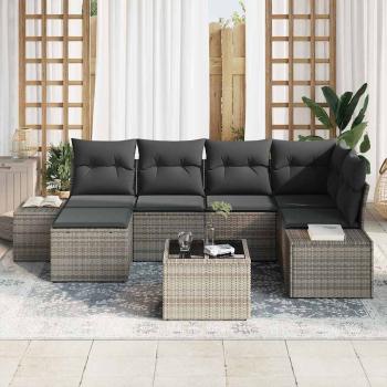 6-teiliges Garten Sofa Set mit Kissen Schwarz Poly Rattan
