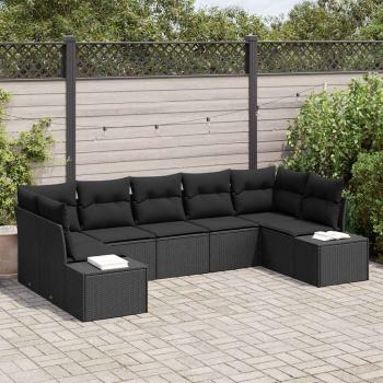 ARDEBO.de - 7-teiliges Garten-Sofa-Set mit Kissen Schwarz Poly Rattan