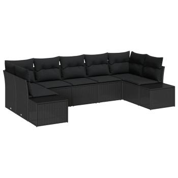 7-teiliges Garten-Sofa-Set mit Kissen Schwarz Poly Rattan