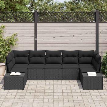 7-teiliges Garten-Sofa-Set mit Kissen Schwarz Poly Rattan