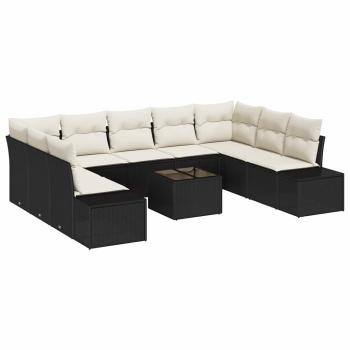 9-teiliges Garten-Sofa-Set mit Kissen in braunem Poly-Rattan