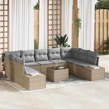 ARDEBO.de - 10-teiliges Garten-Sofa-Set mit Kissen Schwarz Poly Rattan