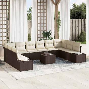 ARDEBO.de - 10-teiliges Garten Sofa Set mit Kissen Grau Poly Rattan