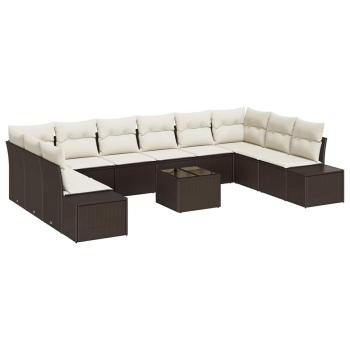 10-teiliges Garten Sofa Set mit Kissen Grau Poly Rattan