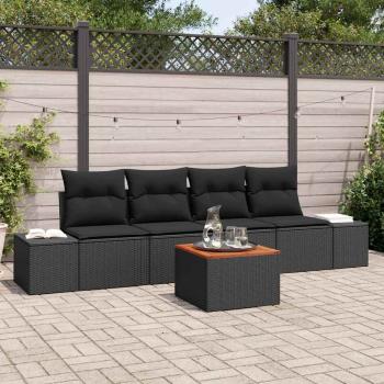 ARDEBO.de - 5-teiliges Garten Sofa Set mit Kissen Schwarz Poly Rattan Akazie