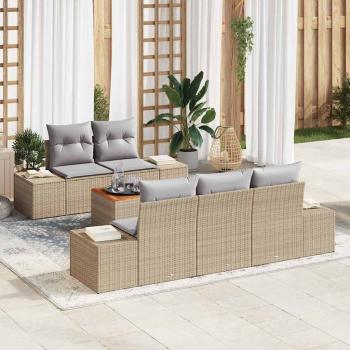 ARDEBO.de - 6-teiliges Garten-Sofa-Set mit Kissen in Beige und Poly-Rattan