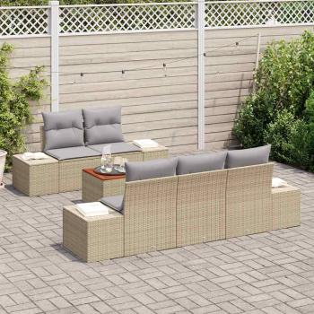 6-teiliges Garten-Sofa-Set mit Kissen in Beige und Poly-Rattan