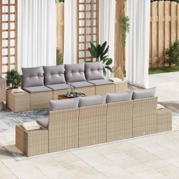ARDEBO.de - 7-teiliges Garten Sofa Set mit Kissen Beige Poly Rattan Akazie