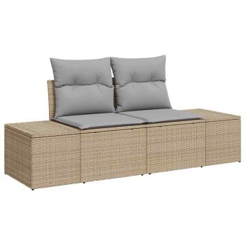 7-teiliges Garten Sofa Set mit Kissen Beige Poly Rattan Akazie