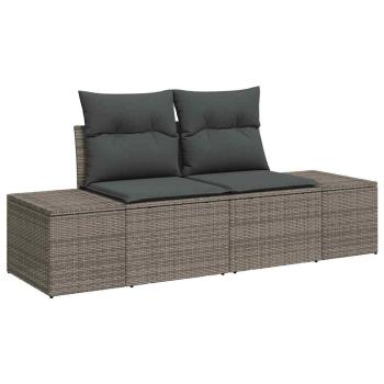 11 teiliges Garten Sofa Set mit Kissen Grau Poly Rattan Akazie