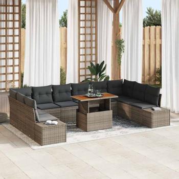 ARDEBO.de - Garten-Sofa-Set 11 stk. Grau Poly Rattan