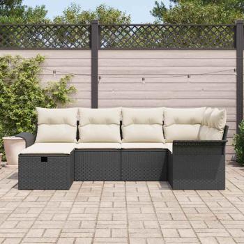 6-teiliges Garten Sofa Set mit Kissen Schwarz Poly Rattan
