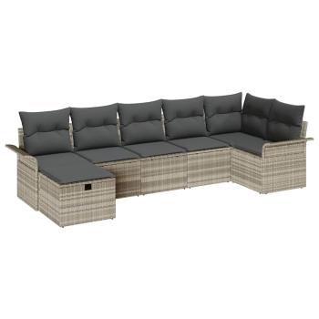 7-teiliges Garten Sofa Set mit Kissen in Hellgrau Poly Rattan