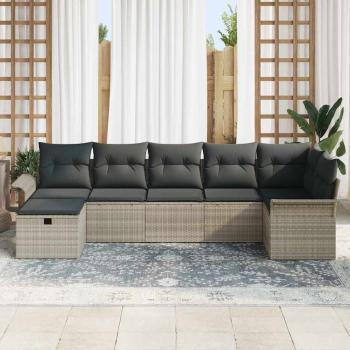 7-teiliges Garten Sofa Set mit Kissen in Hellgrau Poly Rattan
