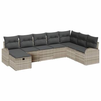 8-teiliges Garten-Sofa-Set mit Kissen Hellgraues Poly-Rattan