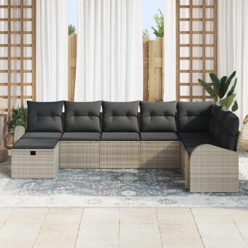 8-teiliges Garten-Sofa-Set mit Kissen Hellgraues Poly-Rattan