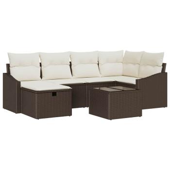 7-teiliges Garten-Sofa-Set mit Kissen Braun Poly-Rattan