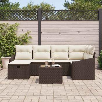 7-teiliges Garten-Sofa-Set mit Kissen Braun Poly-Rattan
