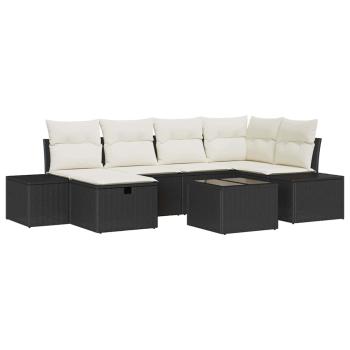 7-teiliges Garten Sofaset mit Kissen Schwarz Poly-Rattan