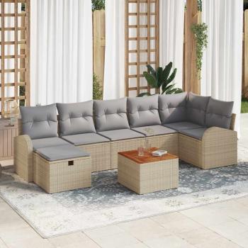 ARDEBO.de - 8-teiliges Garten Sofa Set mit Kissen Beige Poly Rattan