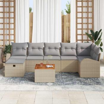 8-teiliges Garten Sofa Set mit Kissen Beige Poly Rattan