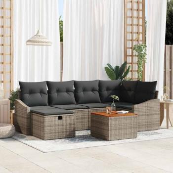 ARDEBO.de - 7 Teile Garten Sofa Set mit Kissen Grau Poly Rattan
