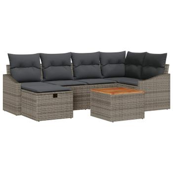 7 Teile Garten Sofa Set mit Kissen Grau Poly Rattan