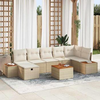 ARDEBO.de - 8-teiliges Garten-Sofa-Set mit Kissen Beige Poly Rattan