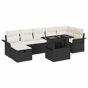 8-teiliges Garten Sofa Set mit Kissen Schwarz Poly-Rattan