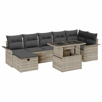ARDEBO.de - 8-teiliges Garten Sofa Set mit Kissen hellgrau Poly Rattan