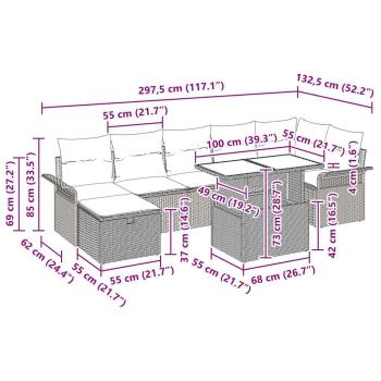 8-teiliges Garten Sofa Set mit Kissen hellgrau Poly Rattan