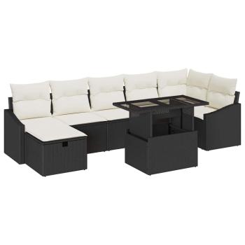 8-teiliges Garten-Sofa-Set mit Kissen Schwarz Poly-Rattan