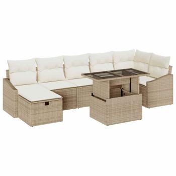 8-teiliges Garten Sofa Set mit Kissen Beige Poly Rattan