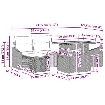 Gartensofa-set 7 Stk. Schwarz Poly-Rattan