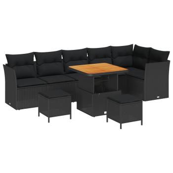 Gartensofa-set 9 stk. Schwarz Poly-Rattan