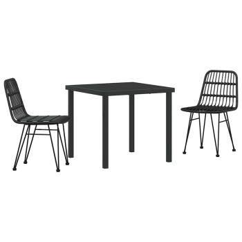 3-teiliges Garten-Essset Schwarz Poly Rattan