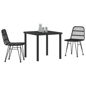3-teiliges Garten-Essset Schwarz Poly Rattan
