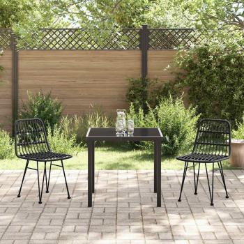 3-teiliges Garten-Essset Schwarz Poly Rattan