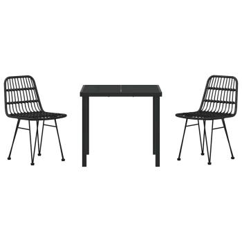 3-teiliges Garten-Essset Schwarz Poly Rattan