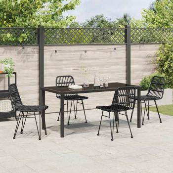 5-teiliges Garten-Esstischset schwarz Poly-Rattan