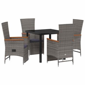 5-teiliges Garten-Dining-Set mit Kissen Grau Poly Rattan